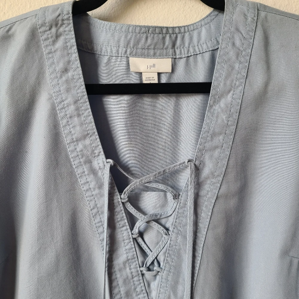 J. Jill Blue Long Sleeve Lace Up Chambray Blouse - Picture 6 of 12